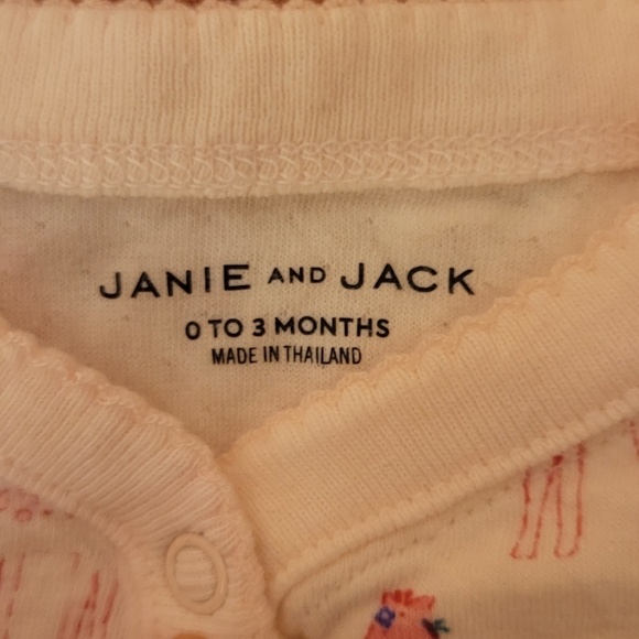 Janie and Jack Pink Giraffe Print Footed 1-Piece with hat and bib 0-3 months - Picture 4 of 5